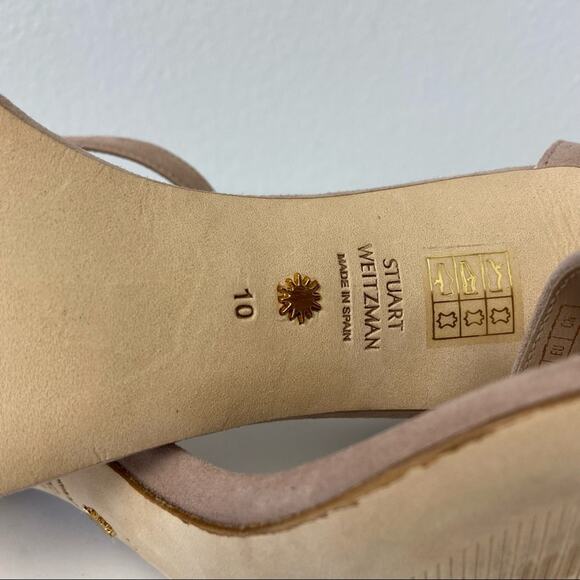 New Stuart Weitzman Nunaked Neutral Suede Classic Heel Sandals Size 10 - Picture 11 of 15